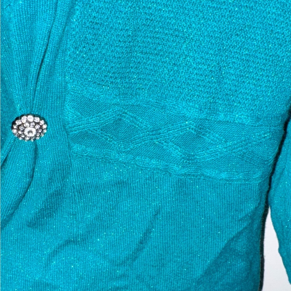 Sag Harbor Women's Size L Teal Sequin Knit Open Cardigan with Camisole NWT - Picture 7 of 15
